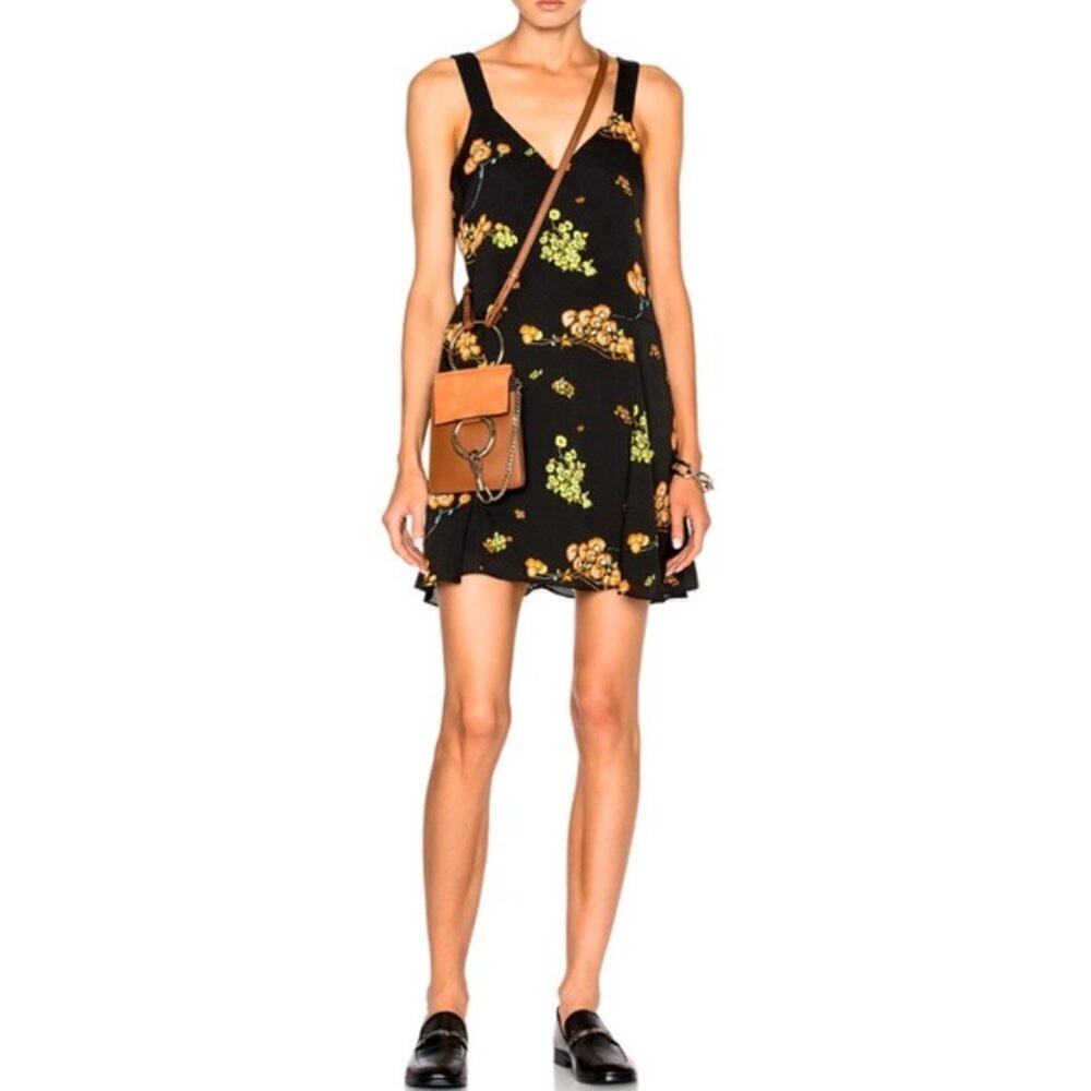 ALC Womens Size 4 Serena Floral Print 100% Silk Mini Dress Sleeveless V-Neck